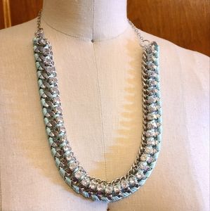 Pastel Mint and Silver Rhinestone Corded Necklace